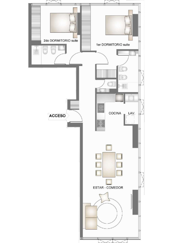 Plano de 2 dormitorios A